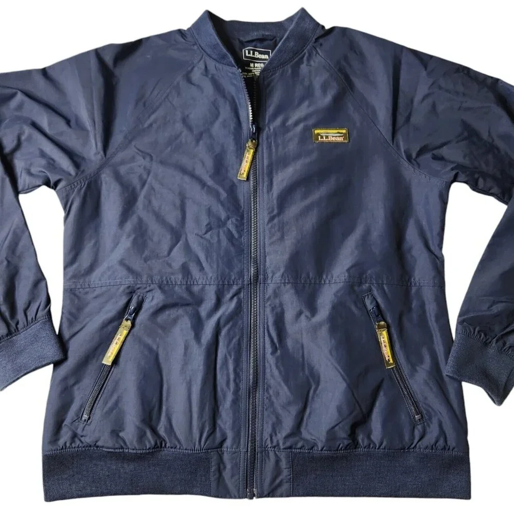 LL Bean Fleece Lined Nylon Jacket Mens Medium Blue Full Zip Size M - Picture 3 of 7